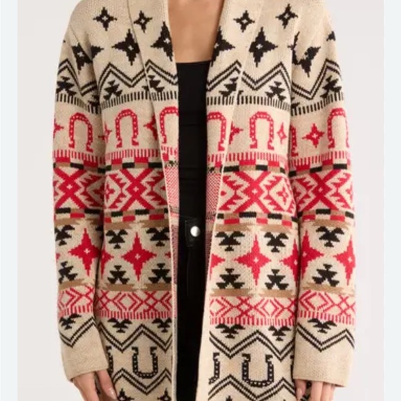 Lucky Brand Southwestern Beige and Red Horseshoe Patterned...